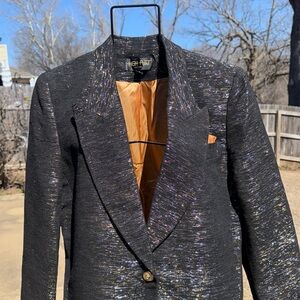 Vintage 1980s Black Silver Gold Metallic Tuxedo Jacket sz s USA made